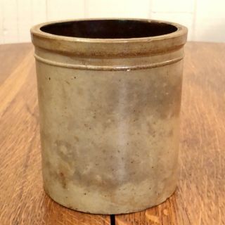 1800s Antique Macomb Pottery Stoneware Crock - 6 Inch Salt Glazed Crock