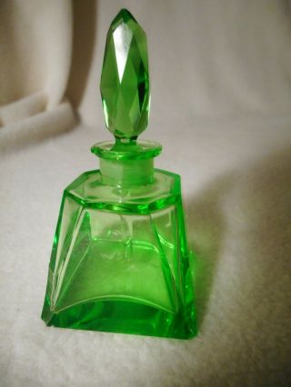 Vintage Czech Perfume Bottle - Labeled - Emerald Green Glass Perfume Bottle
