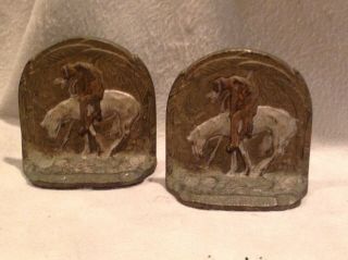 Vintage Native American Indian End Of The Trail War Horse Bookends,  Brass,  1930s