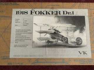 Vintage Fokker DR - 1 R/C Model Airplane Kit pre - owned in open box 3
