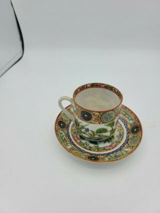Chinese Porcelain Tea Cup & Saucer Famille Rose Enamel Antique Vintage Set