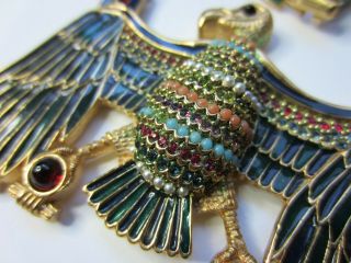 Vintage D ' Orlan Runway Egyptian Revival Necklace Enamel Cabochon Big Links 2