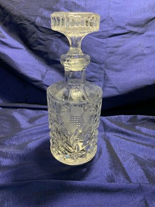 Antique Pressed Glass Decanter With Etched Flowers