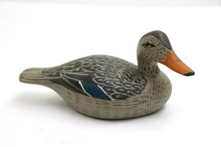 Dot Quillen Virginia Signed Vtg Carved Wood Duck Decoy Folk Art Rare