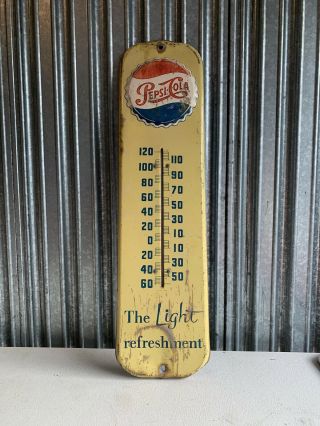 Vintage Pepsi Thermometer The Light Refreshment Sign 27.  5x8