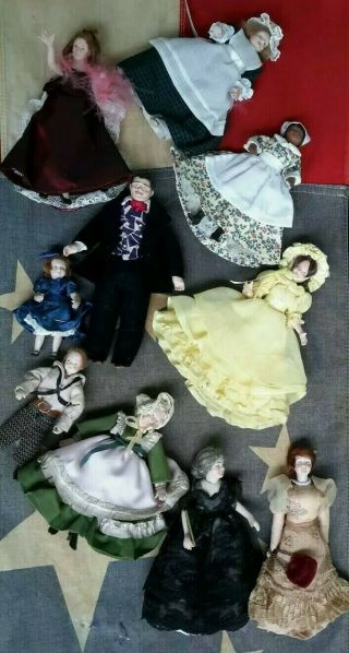 Vintage Miniature Dolls Gone With Wind Bisque Set Of 10 Artist Made Detail