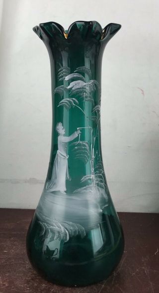 Antique Victorian Style Green Glass Vase