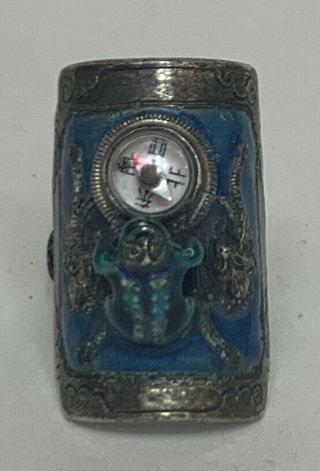 Vintage Chinese Silver Enamel Frog Compass Adjustable Ring 2