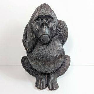 Vintage 10 " Black Hand Carved Solid Wood Gorilla King Kong Signed