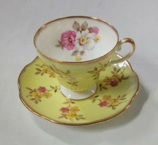Vintage Foley Bone China England Yellow With Flowers Teacup And Saucer Set