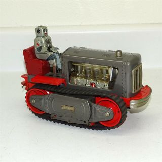 Vintage Nomura Japan Tin Litho Robot Tractor Bulldozer 1200,  Battery Op Toy