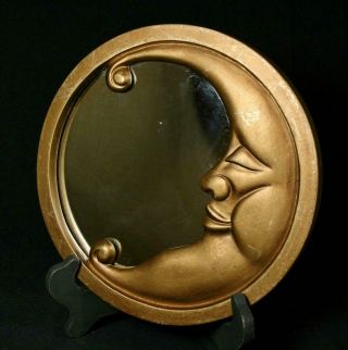 Vintage Gold Resin Man In The Moon Round Wall Mirror
