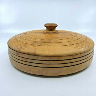 Vintage Hand Turned Wood Bowl With Lid 9 " Wide X 2 " Tall Plus Knob Walnut??