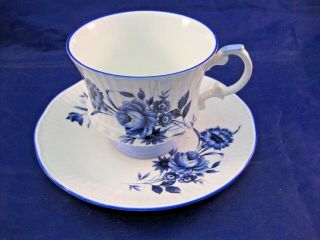 Vintage Royal Crest Tea Cup & Saucer - Blue And White - Fine Bone China - England