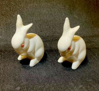 Vintage Goebel White Bunny Rabbit Ceramic Porcelain Figurines W.  Germany 1960 