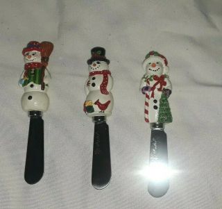 3 Christopher Radko Holiday Snowman Pate Knives Spreaders