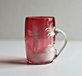 Antique Mary Gregory Cranberry Glass With White Enamel Boy