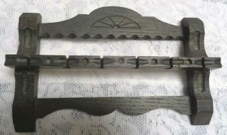 Antique Carved Dark Wood Wooden Wall Hanging 6 Spoon Slots Holder Rack 7.  5 " Wx5 " H