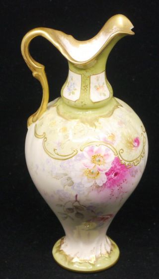 Antique Royal Bonn German Porcelain Hand Painted Ewer,  Pitcher,  Flower Decoratio