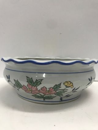 Chinese Porcelain Planter Flower Pot Hand - Painted Vintage 10” Diameter China