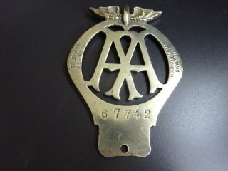Vintage Aa Badge April 1913 To June 1913 Brass 67742 Pre Ww1