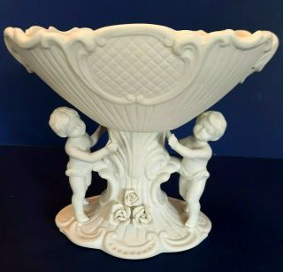 Vtg Cherub Vase Planter Ceramic Bisque White Pedestal Compote Victorian Angels