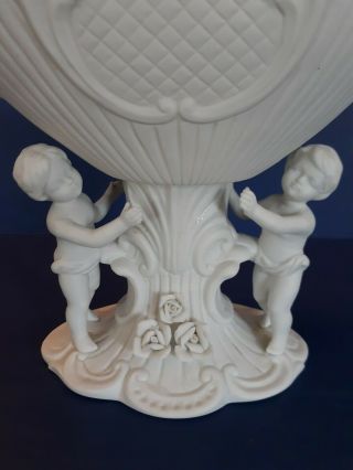 Vtg Cherub Vase Planter Ceramic Bisque White Pedestal Compote Victorian Angels 2