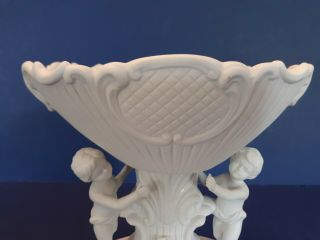 Vtg Cherub Vase Planter Ceramic Bisque White Pedestal Compote Victorian Angels 3