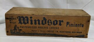 Vintage Windsor 5 Pound Wooden Cheese Box Pasteurized Processed Pimiento Cheese