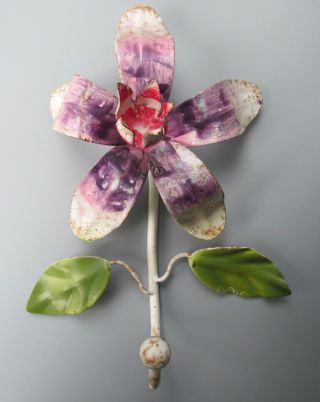 Vintage Italian Tole Purple Lily Flower Hook Floral Metal