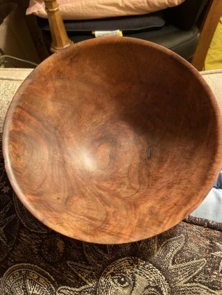 Hand Carved Black Walnut Wooden Burl Bowl Signed By Designer