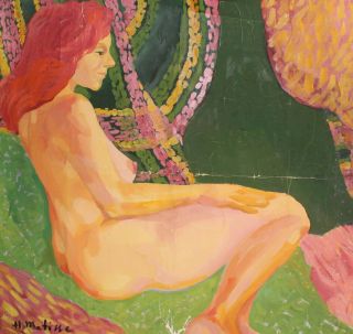 Vintage French Fauvist Nude Woman Portrait Oil Painting Signed H.  Matisse