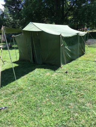 Vintage Cabin Tent Canvas Camping Coleman Army Green 10’lx9’wx7’t Read All