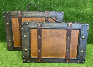 2 - Piece Antique Vintage Wooden Treasure Chest Storage Box Luggage Trinket Box