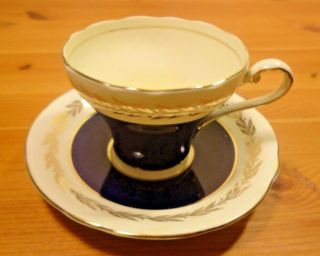 Aynsley Cobalt Blue W/gilt Gold Vine Pattern Teacup & Saucer Bone China England