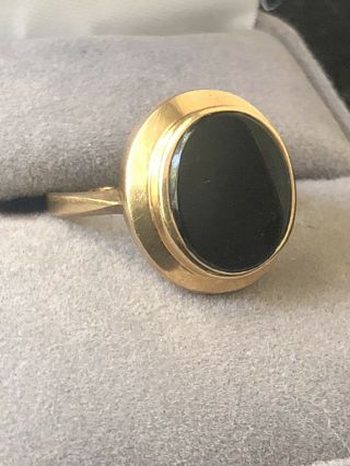 Vintage 1950s 1960s Classic Oval Black Onyx Ring 14k Yellow Gold - Size 5 3/4