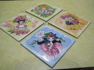 Decorama (japan) Set Of 4 (6 " X 6 ") " Pretty Girls " Decorative Picture Tiles
