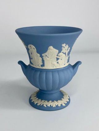 Vintage Wedgwood Blue Jasperware Vase Urn 3.  5 " - Made In England