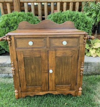 Antique Vintage Wood Wash Stand With Towel Bars