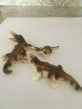 Vintage Alligator Family Miniature Bone China Figurines Set Of 3