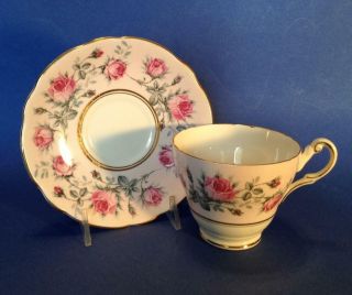 Regency Pedestal Tea Cup And Saucer - Pink With Roses - Gold Rims - England