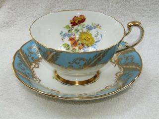Vintage Paragon Blue & Gold Floral Tea Cup & Saucer