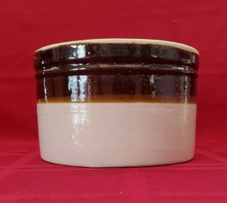 Antique 4.  5 " X 6 " Brown & White Cream Stoneware Crock Redware Primitive