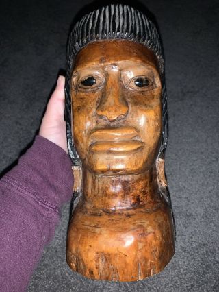 Vintage Hand Carved Head Sculpture Solid Wood