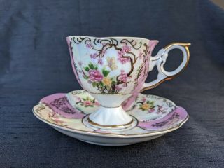 Royal Halsey Vintage Tea Cup And Saucer Butterfly Cherry Blossom Japan 1930s