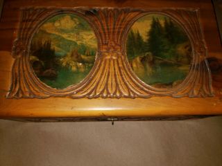 Large Vintage Cedar Wood Box W/ Mirror,  Hand Carved Box.