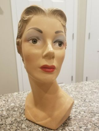 Antique Vintage 1940 ' s 50’s Mannequin Head Bust - Display,  Plaster,  Chalkware 2
