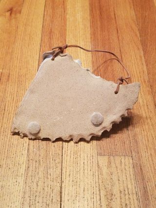 Vintage ceramic handmade (?) Hanging Wall Pocket Planter Leather Pouch Look 2