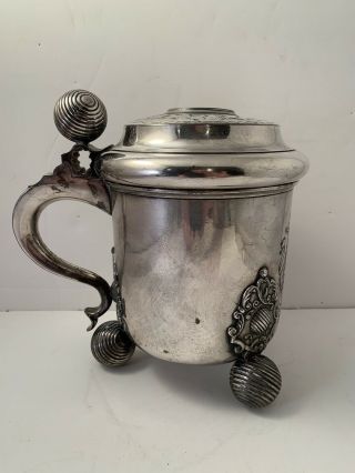 Antique Sweden Silverplate Beer Tankard,  Stein.  F.  Santesson Charles Xii Coin Nr