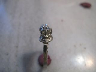 Antique Victorian Silver Diamonds Memento Mori Skull Ring